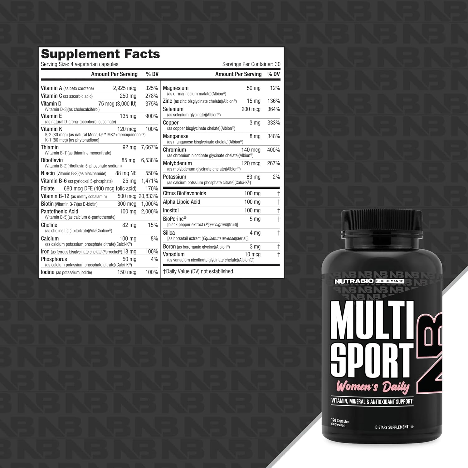 NutraBio Women's Multisport Multivitamin - 33 Vitamins, Minerals, Antioxidants - Peak Athletic Performance & Energy Support - 120 Capsules