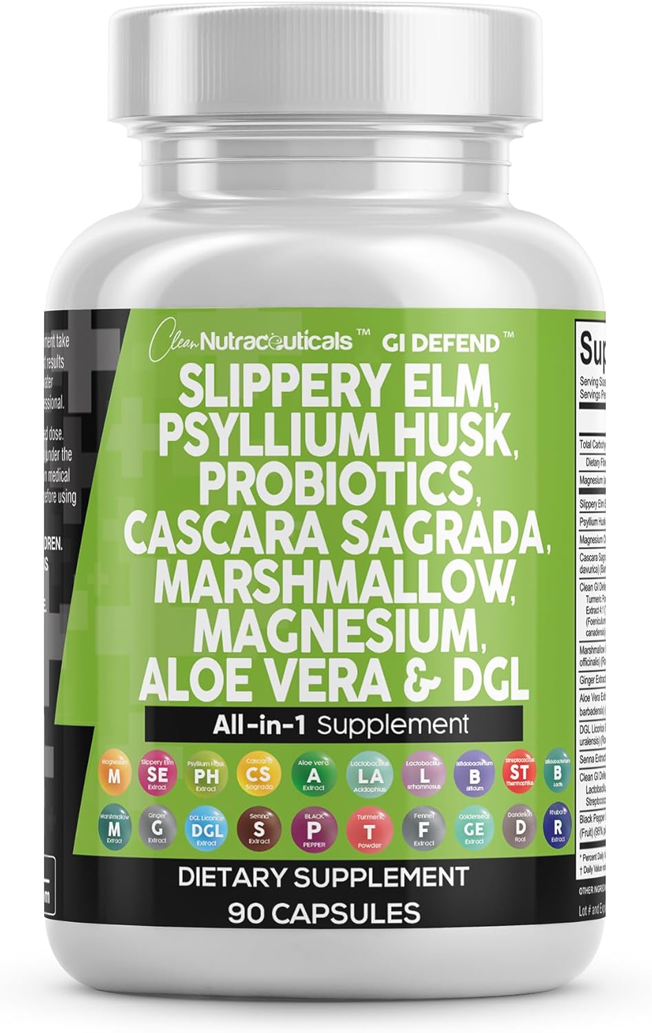 Nutraceuticals Digestive Gut Health Supplement with Slippery Elm, Psyllium Husk, Probiotics, Aloe Vera, and Herbal Extracts