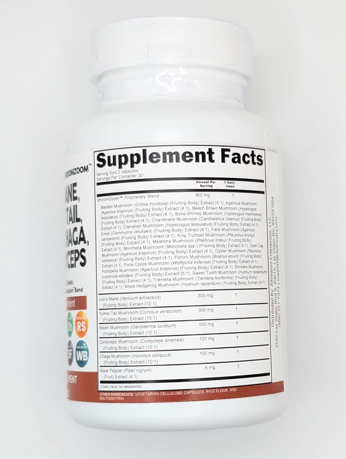 Nutraceuticals Lions Mane 20in1 Mushroom Supplement with Turkey Tail Reishi Cordyceps Chaga Maitake Meshima Poria Cocos Shiitake Oyster Porcini Enoki - Twin Pack