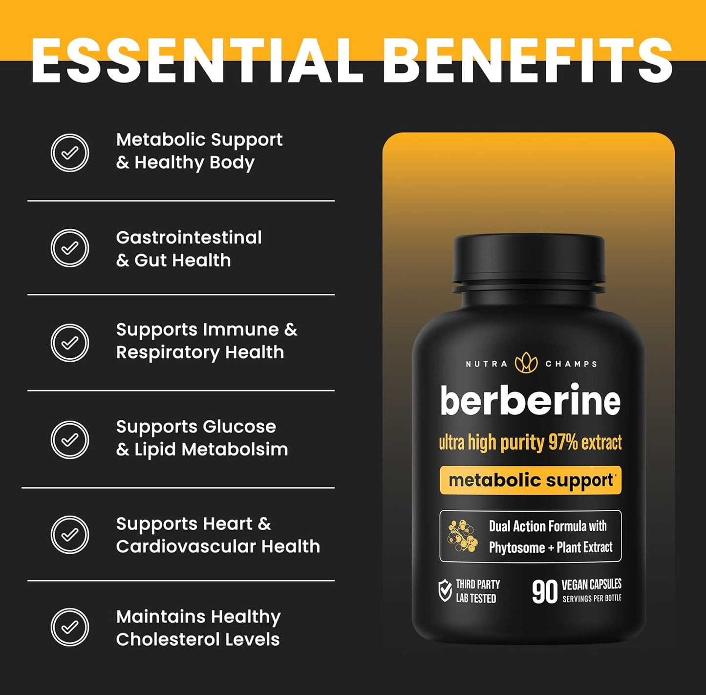 NutraChamps Berberine and Nitric Oxide Booster for Metabolic and Circulatory Support