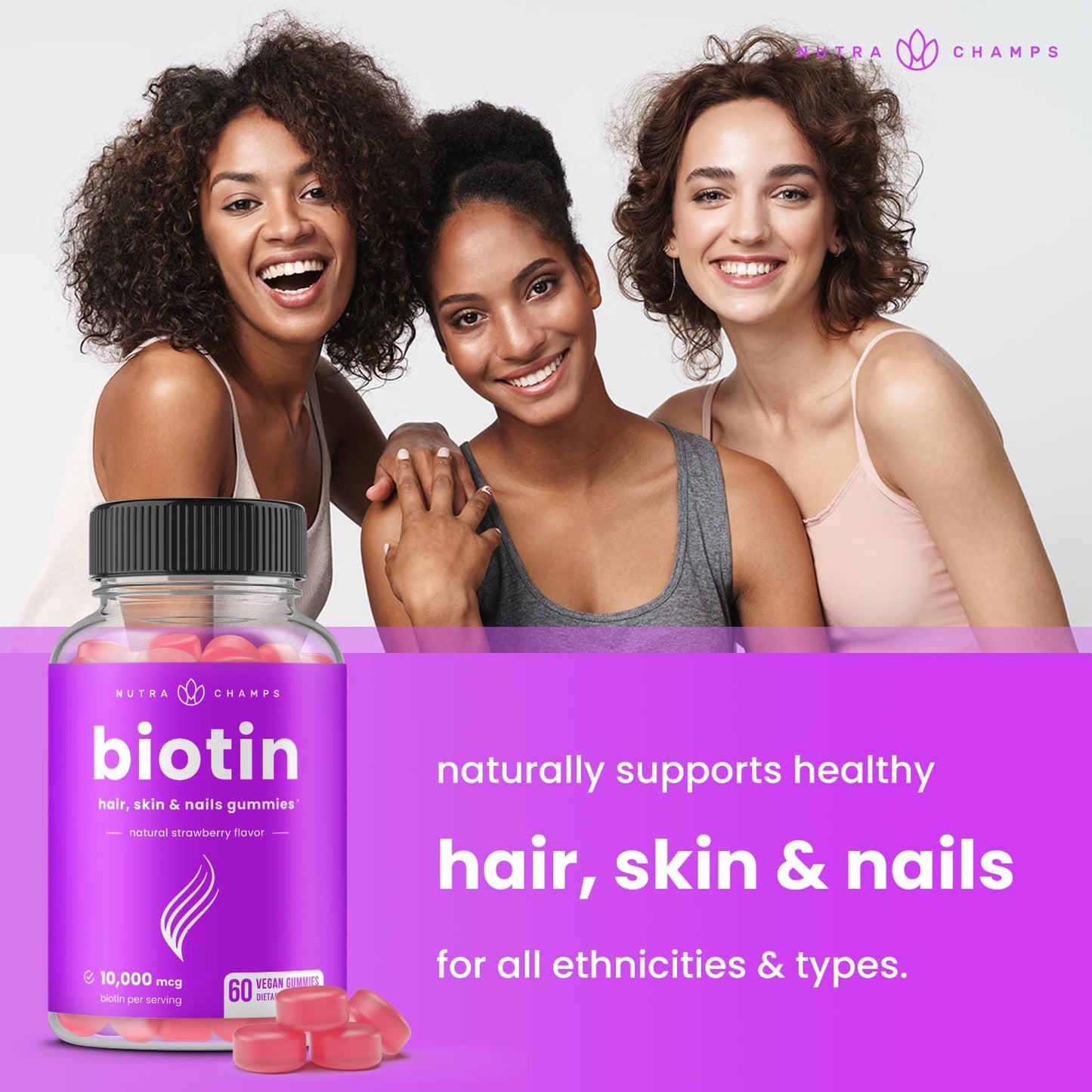 NutraChamps Biotin and B Complex Gummy Vitamins for Hair, Skin, and Nails Support