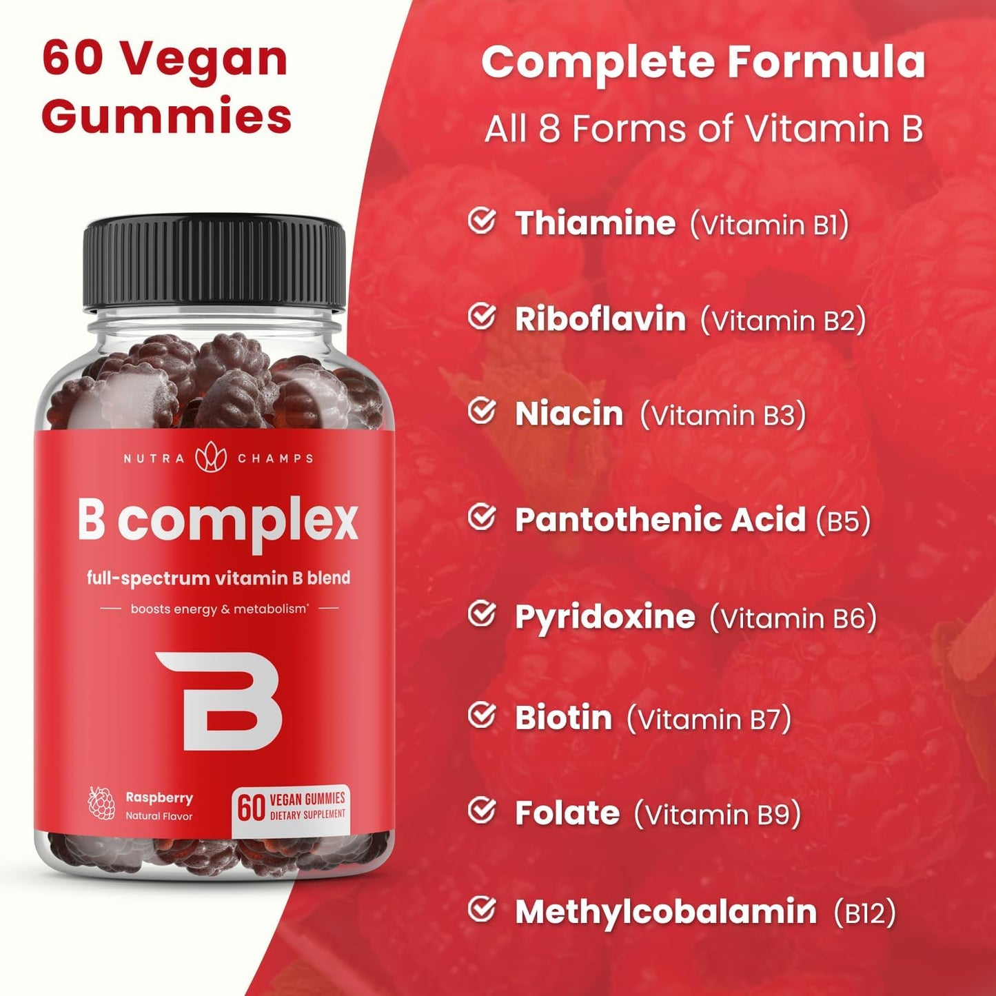NutraChamps Biotin and B Complex Gummy Vitamins for Hair, Skin, and Nails Support