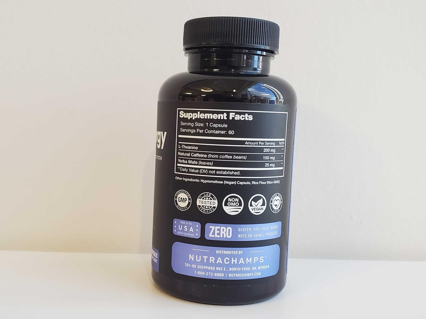 NutraChamps Caffeine and L-Theanine Energy Pills - Vegan Supplement for Clean Focus & Performance, No Crash or Jitters - 60 Count