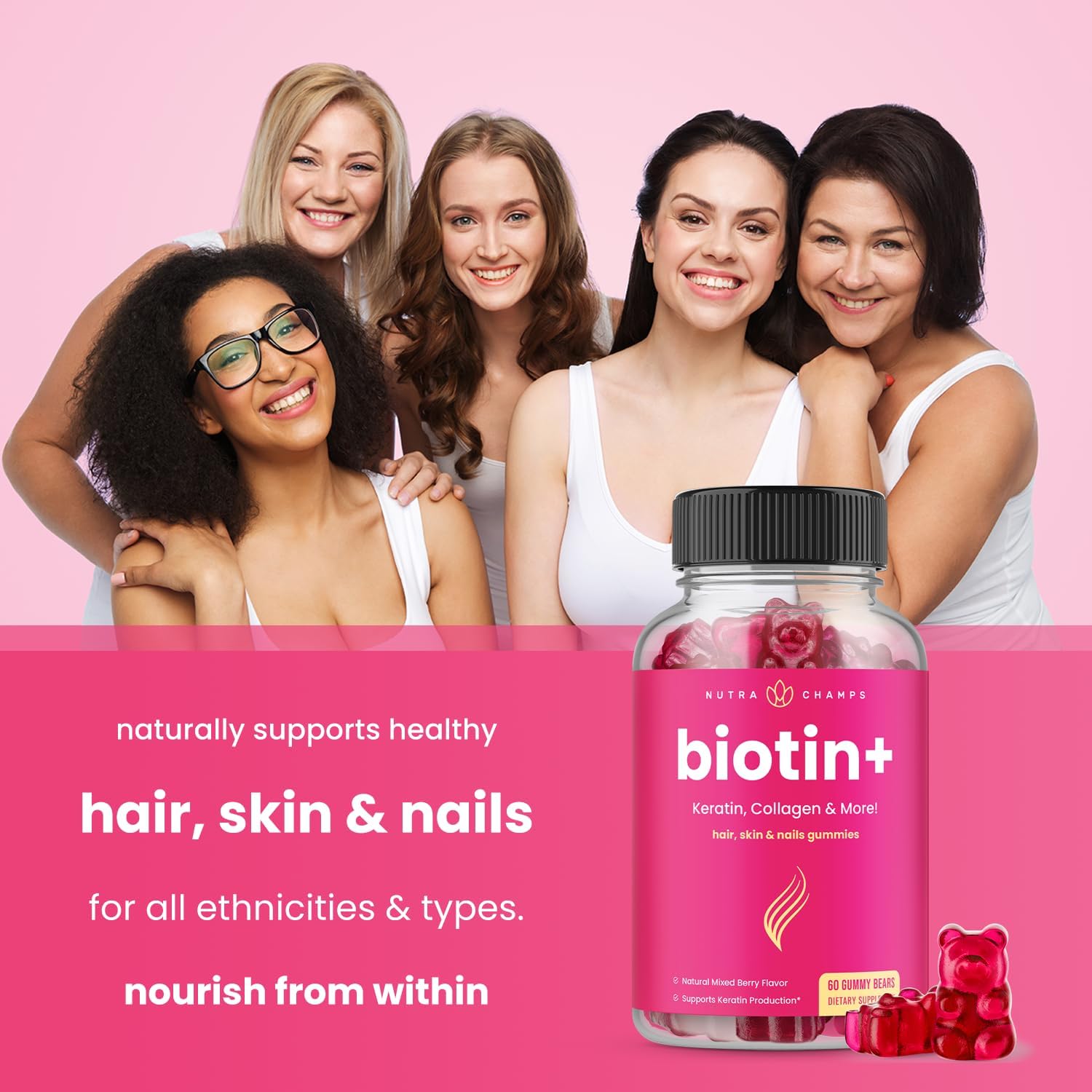 NutraChamps Hair, Skin & Nails Bundle - Includes Biotin, Collagen, Keratin & More for Complete Care