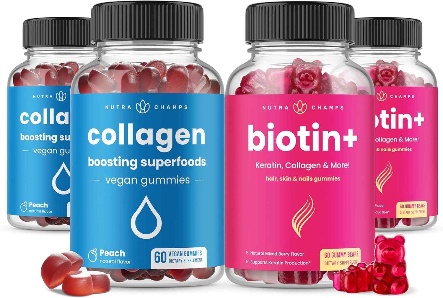 NutraChamps Hair, Skin & Nails Bundle with Biotin, Collagen, and Keratin for Complete Care