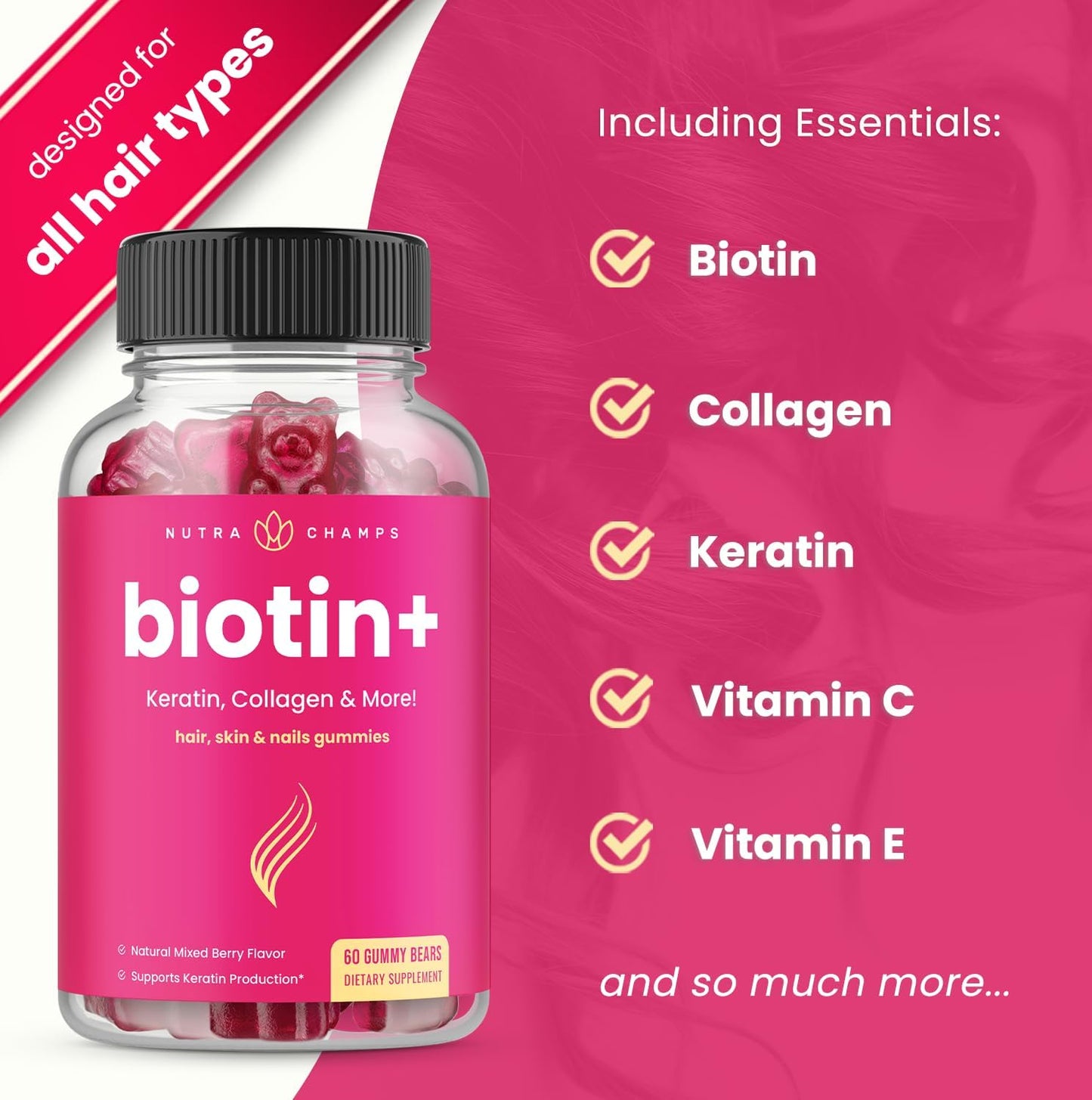 NutraChamps Hair, Skin & Nails Bundle with Biotin, Collagen, and Keratin for Complete Care