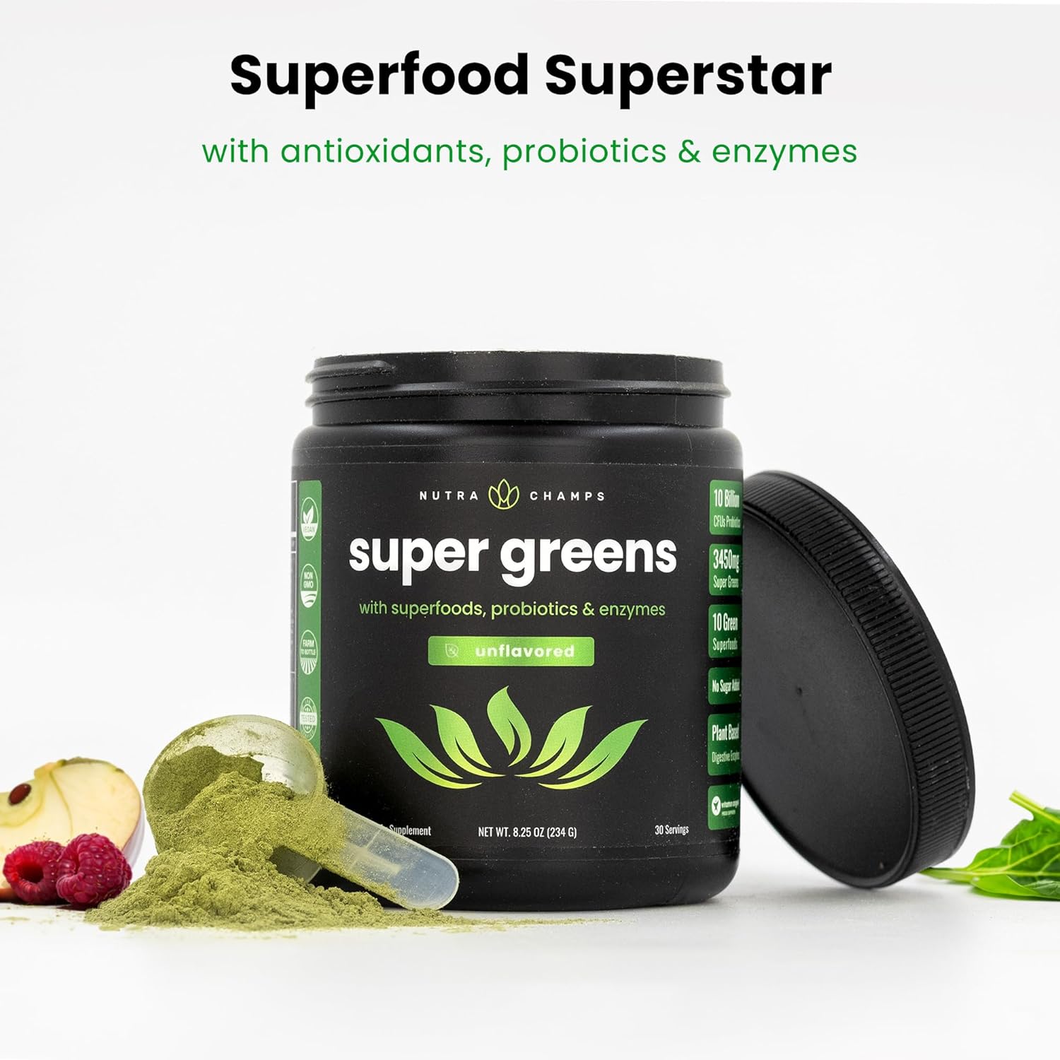 NutraChamps Super Green and Lion's Mane Powder Bundle - Unflavored Greens and Adaptogens