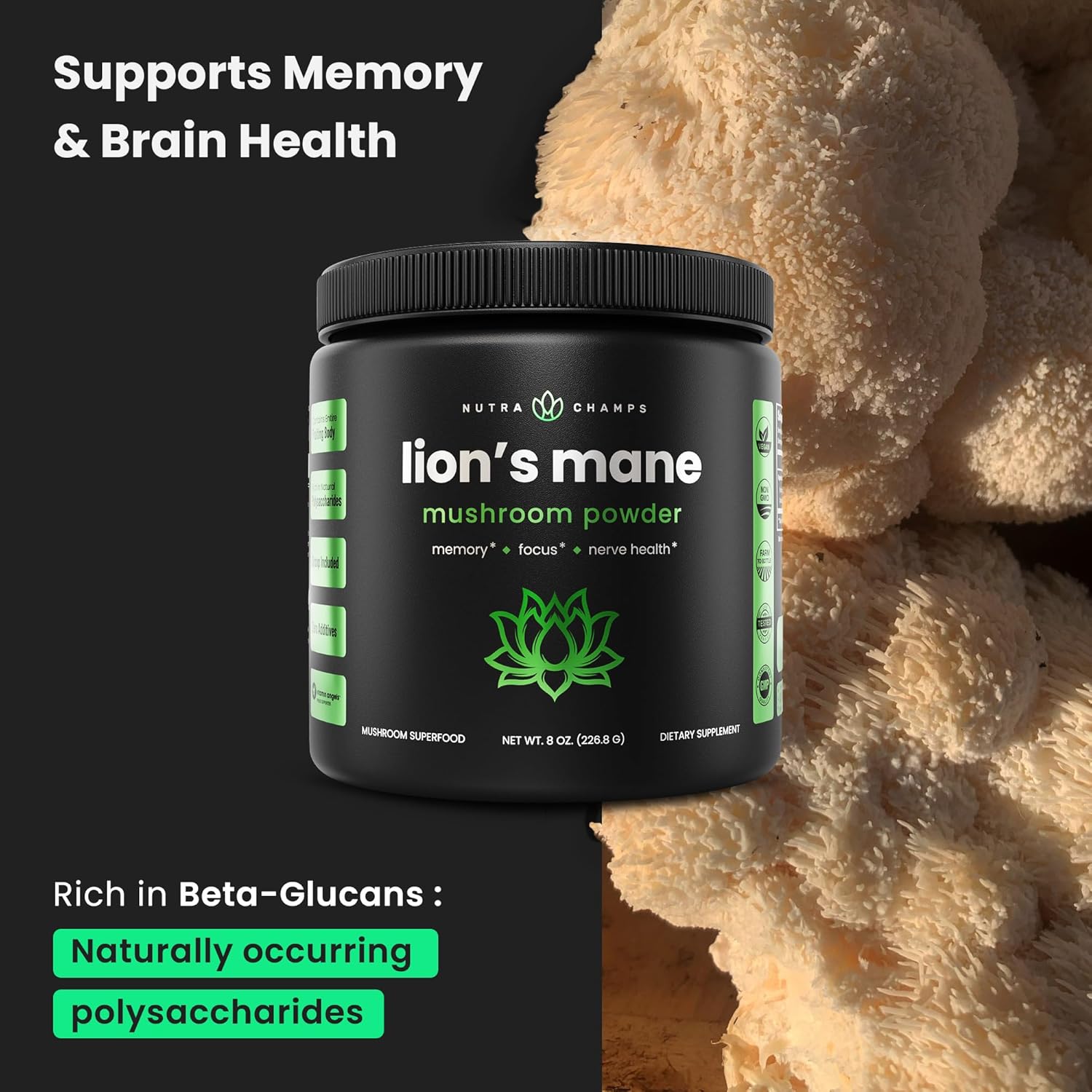 NutraChamps Super Green and Lion's Mane Powder Bundle - Unflavored Greens and Adaptogens