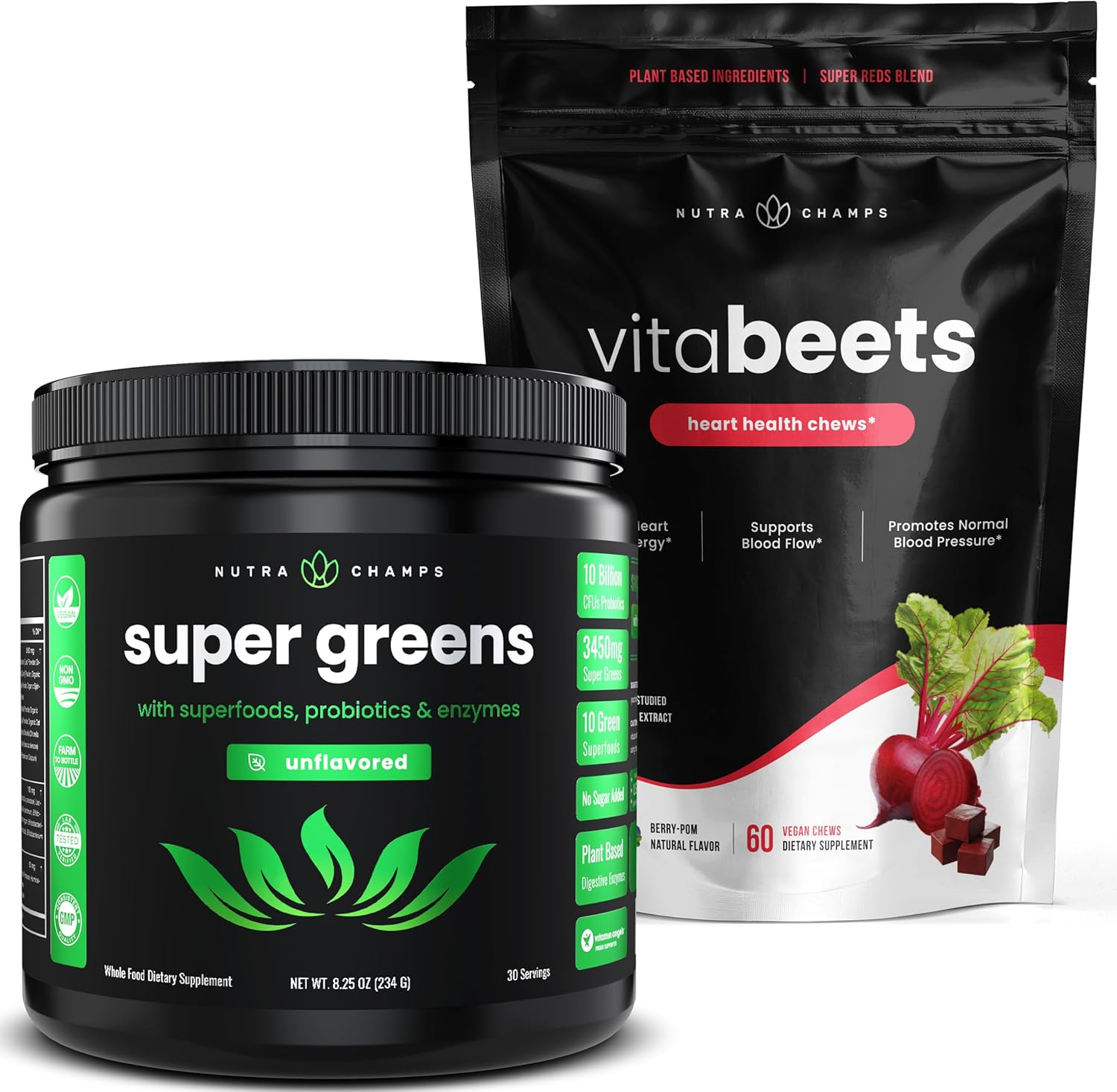 NutraChamps Super Greens and Beet Chews Combo Pack for Overall Health and Wellness