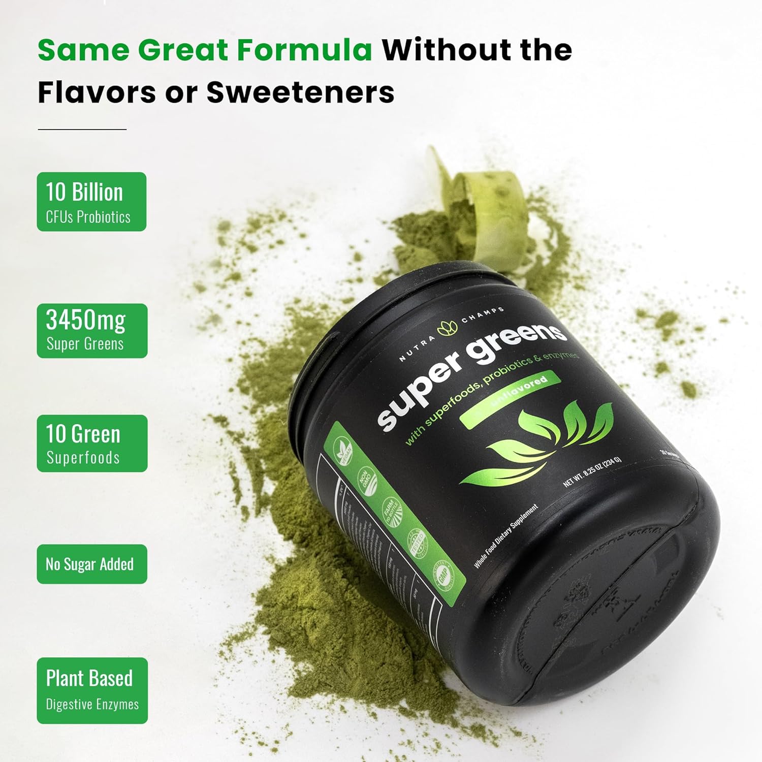 NutraChamps Super Greens & Mushrooms Blend for Brain, Gut, and Body Support