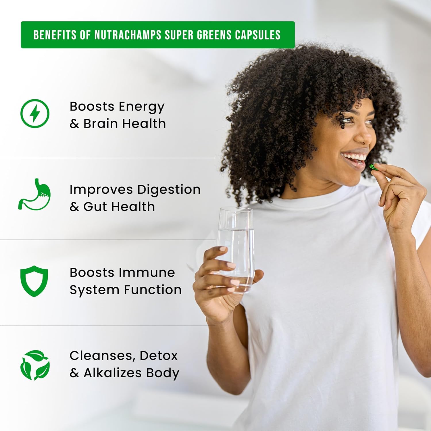NutraChamps Super Greens Powder and Capsules for an Unflavored Boost of Nutrients