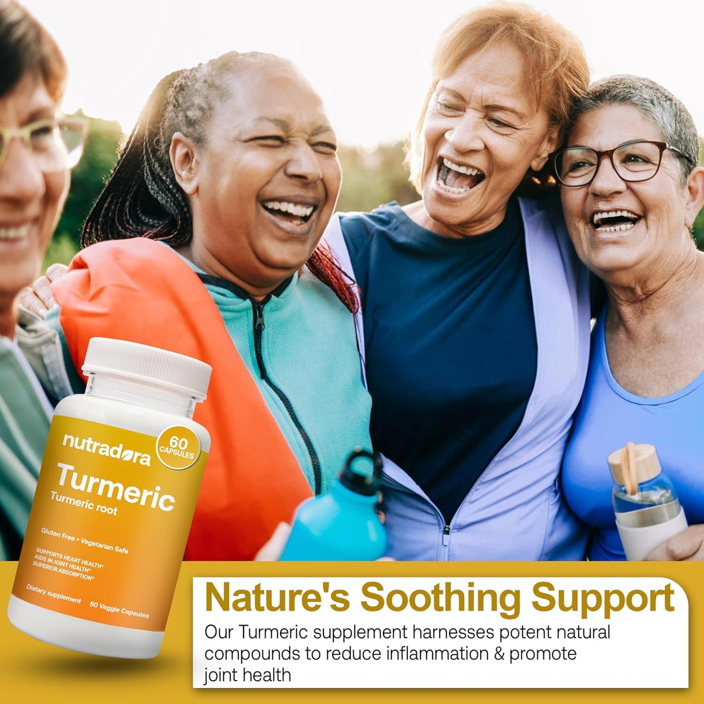 Nutradora Turmeric Curcumin 1300mg with BioPerine & Black Pepper Extract - Joint Support, Gluten Free, Non-GMO - 1 Month Supply