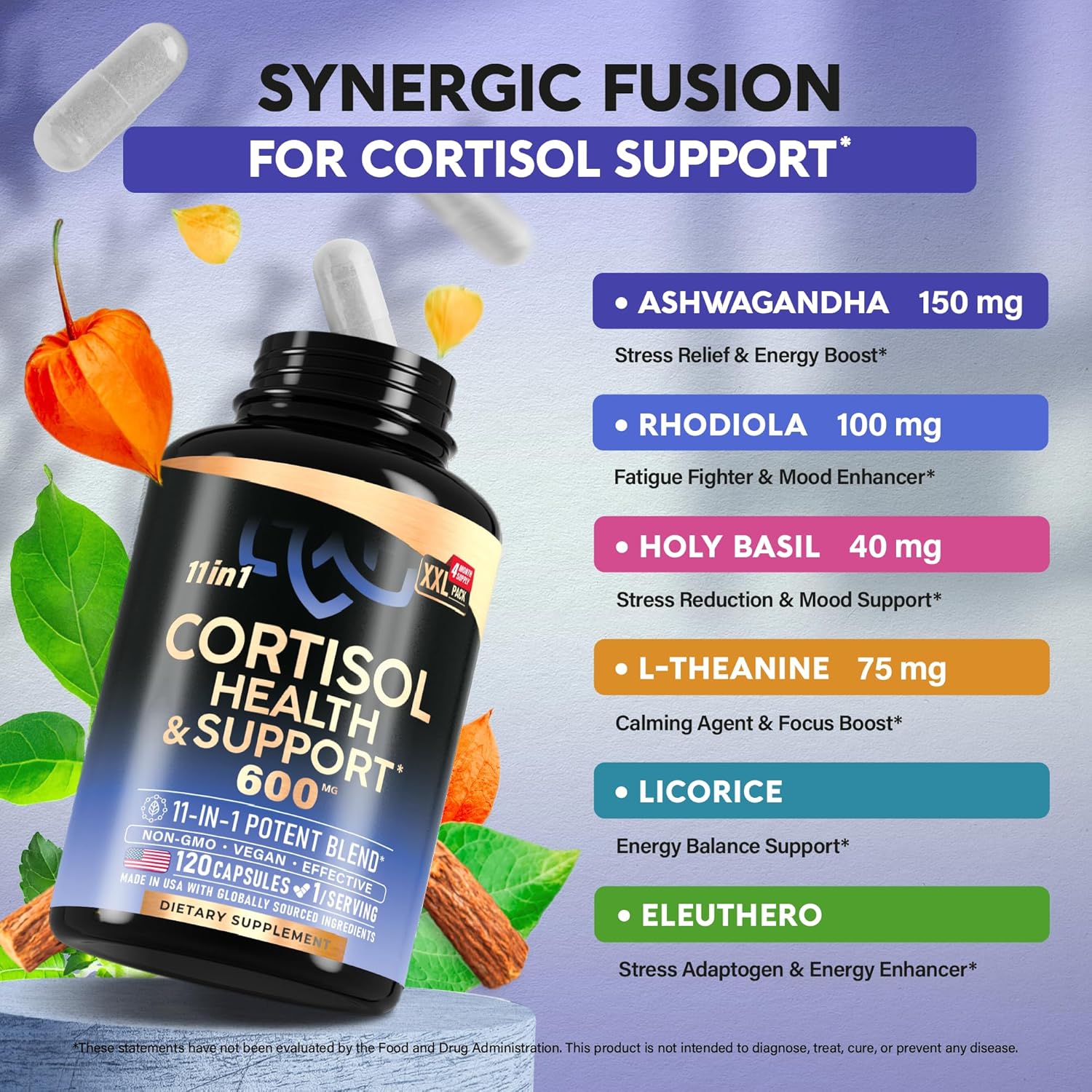 Nutraharmoney Natural Cortisol Supplement for Women - Hormone Balance with Ashwagandha, Rhodiola, Holy Basil, L-Theanine - Mood, Focus & Sleep Support - Vegan, Non-GMO - 120 Capsules