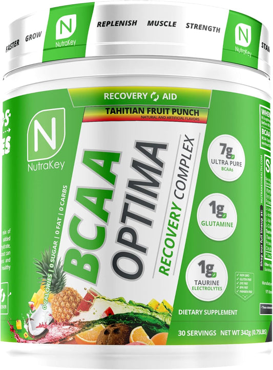 NutraKey BCAA Optima Post-Workout Recovery Complex - Sugar-Free, Carb-Free, Fruit Punch Flavor
