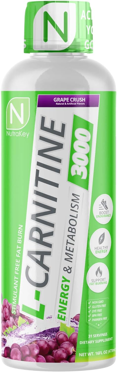 NutraKey L-Carnitine 3000mg Grape Crush: Sugar-Free, Gluten-Free Energy Booster with 31 Servings