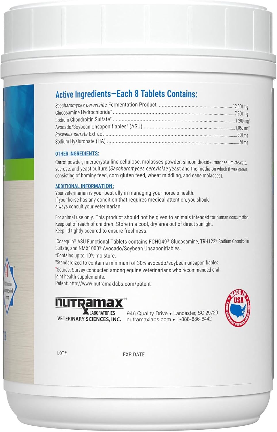 Nutramax Cosequin ASU Joint & Digestive Health Functional Tablets for Horses - 240 Tablets