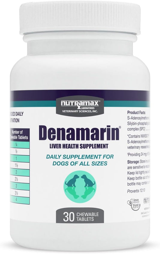 Nutramax Denamarin Liver Health Supplement for Dogs - 30 Chewable Tablets with SAMe and Silybin