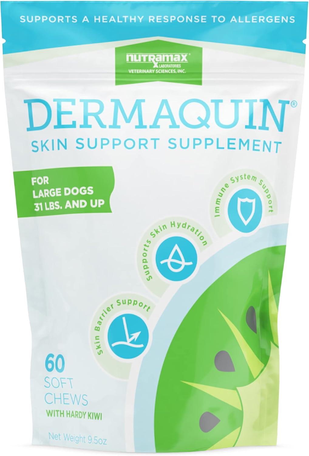 Nutramax Dermaquin Skin Support Supplement for Large Dogs 31+ lbs - 60 Soft Chews by Nutramax Labs