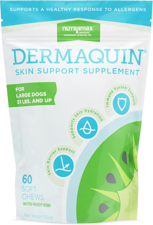 Nutramax Dermaquin Skin Support Supplement for Large Dogs 31+ lbs - 60 Soft Chews by Nutramax Labs