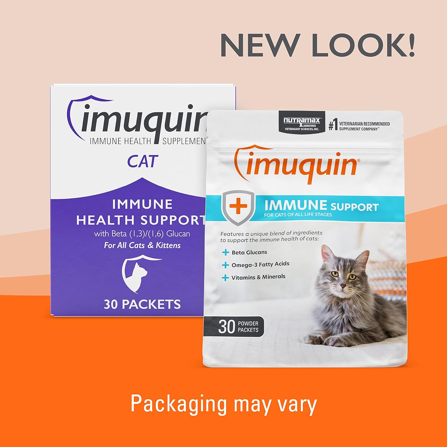 Nutramax Imuquin Immune Health Supplement Powder for Cats - 30 Packets with Beta Glucans, Marine Lipids, Vitamins & Minerals
