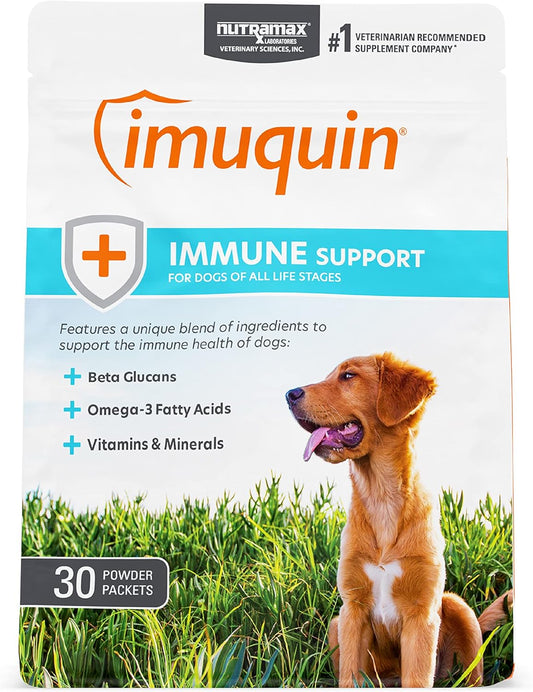 Nutramax Imuquin Immune Support Supplement Powder for Dogs - 30 Packets, Enhanced Formula with Beta Glucans, Marine Lipids, Vitamins, and Minerals