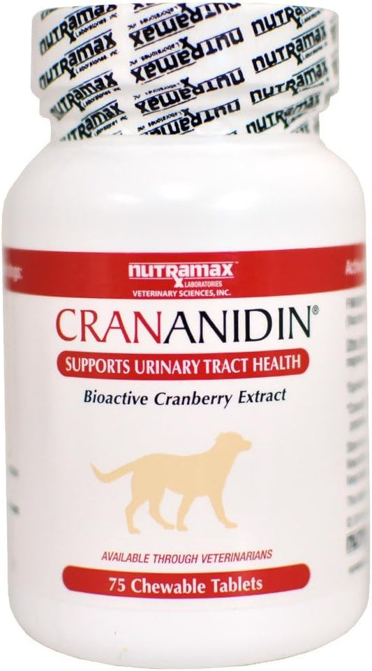 Nutramax Laboratories Crananidin Cranberry Extract Supplement for Dogs - Supports Urinary Tract Health - 75 Chewable Tablets