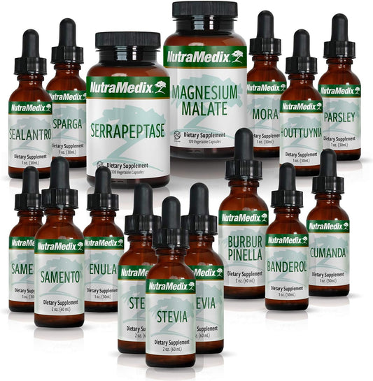 NutraMedix Cowden Support Program Month 9: Herbal Detox Protocol with Banderol, Burbur-Pinella, Samento Cat's Claw Tincture, Serrapeptase, Magnesium (16 Piece Set)