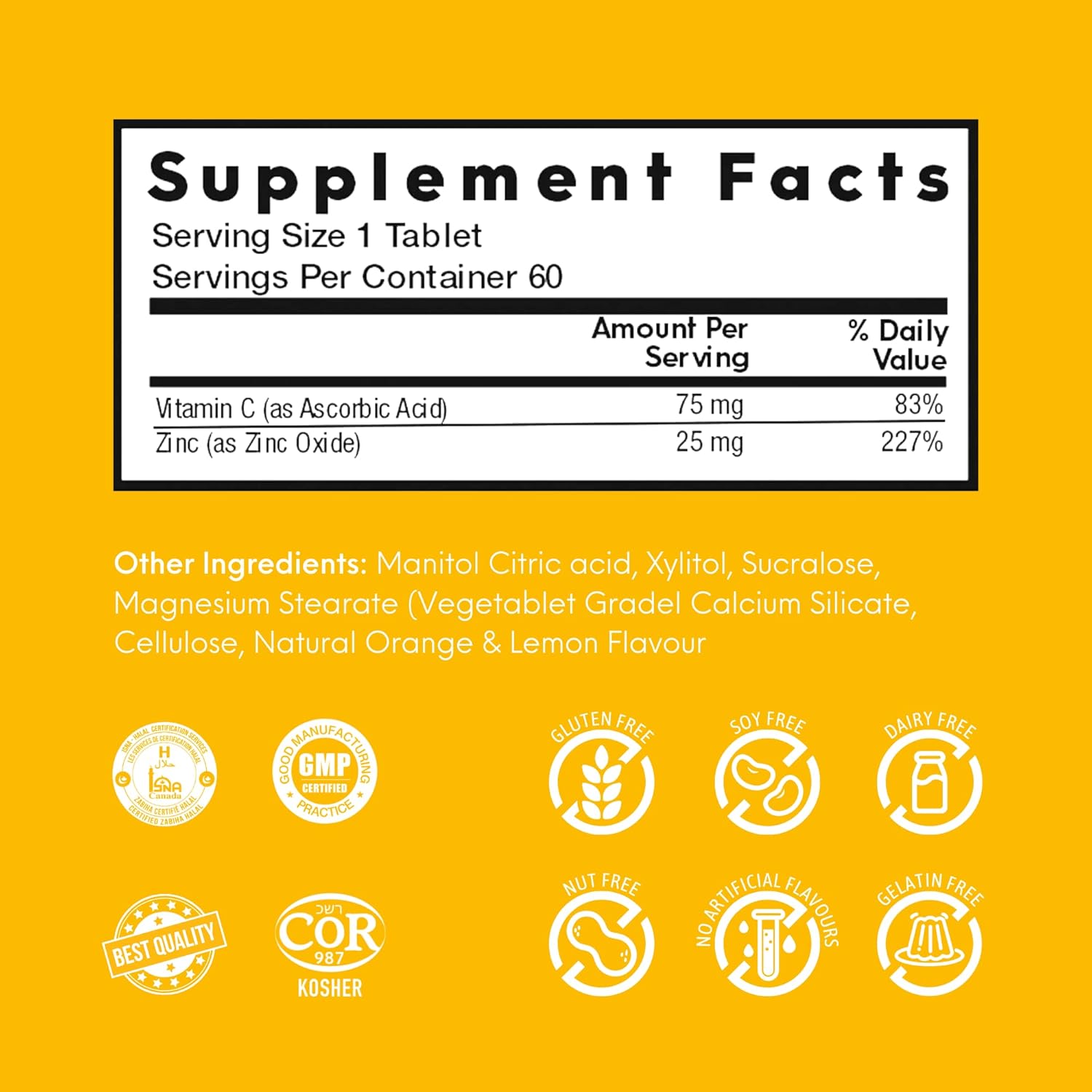 NutraMeltz Vitamin C and Zinc Tablets - Immunity Support & Hair Growth - Lemon & Orange Flavor - 60 Quick Dissolving Tablets