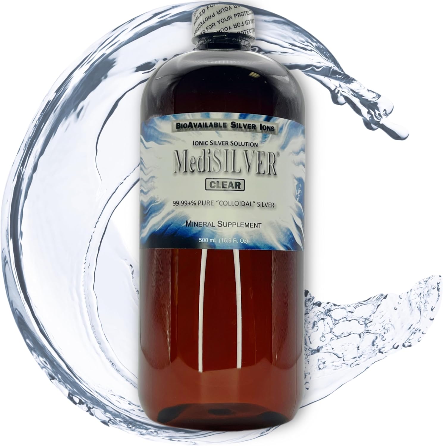Nutraneering MediSILVER Clear True Free Ionic Colloidal Silver Supplement - 500 mL in Amber BPA-Free Bottle