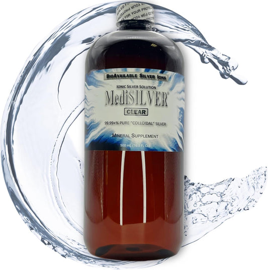 Nutraneering MediSILVER Clear True Free Ionic Colloidal Silver Supplement - 500 mL in Amber BPA-Free Bottle