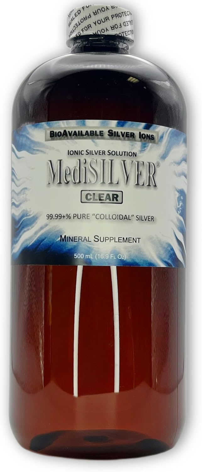Nutraneering MediSILVER Clear True Free Ionic Colloidal Silver Supplement - 500 mL in Amber BPA-Free Bottle