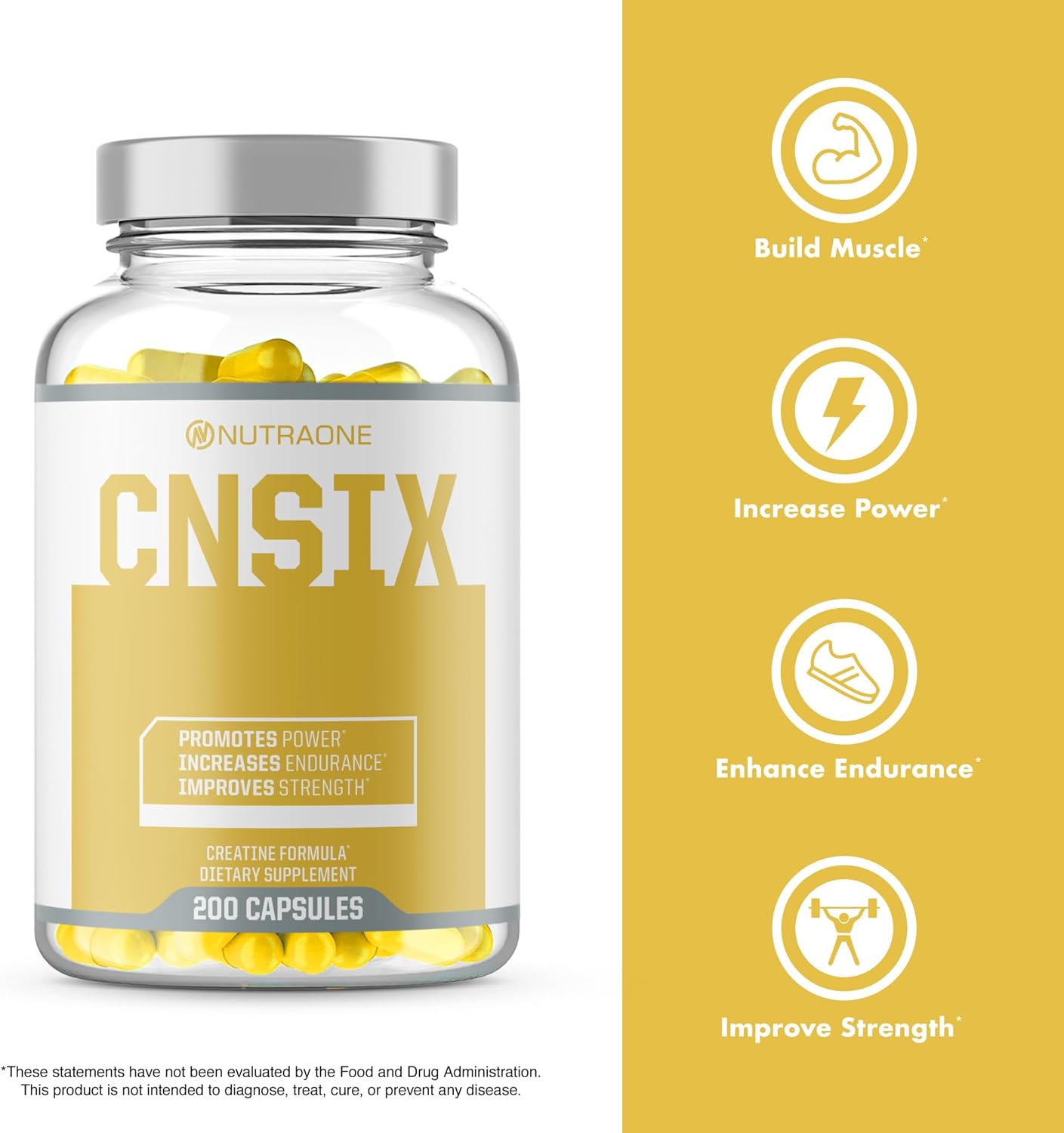 NutraOne CNSix Creatine HCL Capsules for Lean Muscle Building - 600mg (200 Capsules)