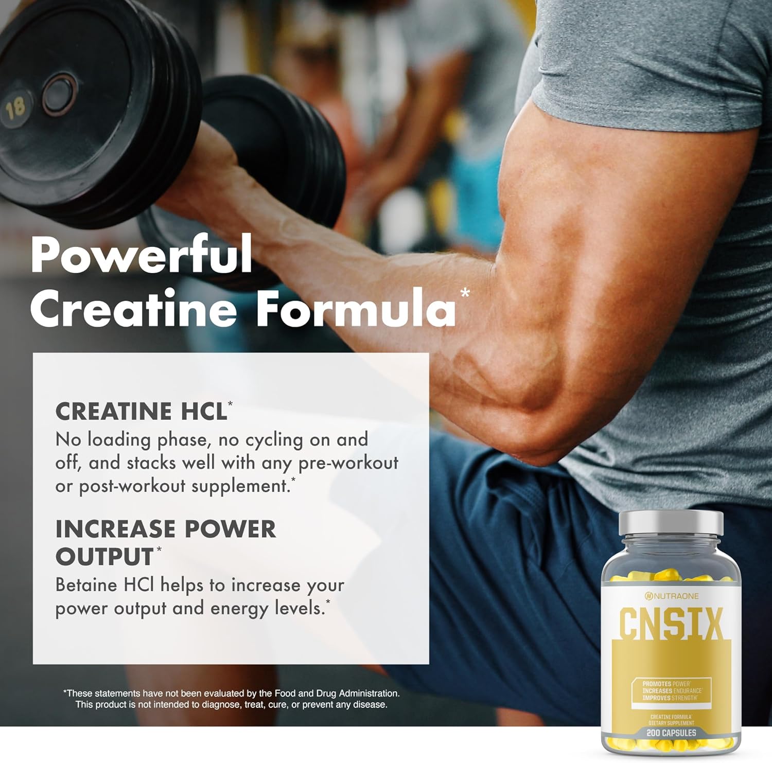 NutraOne CNSix Creatine HCL Capsules for Lean Muscle Building - 600mg (200 Capsules)
