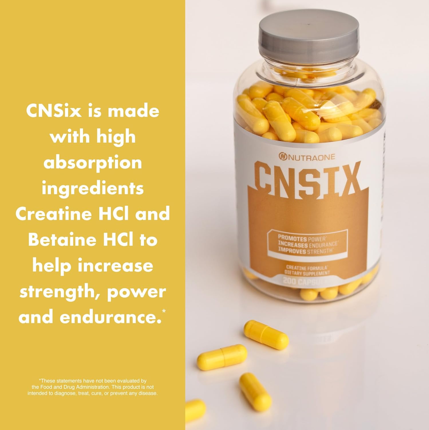 NutraOne CNSix Creatine HCL Capsules for Lean Muscle Building - 600mg (200 Capsules)