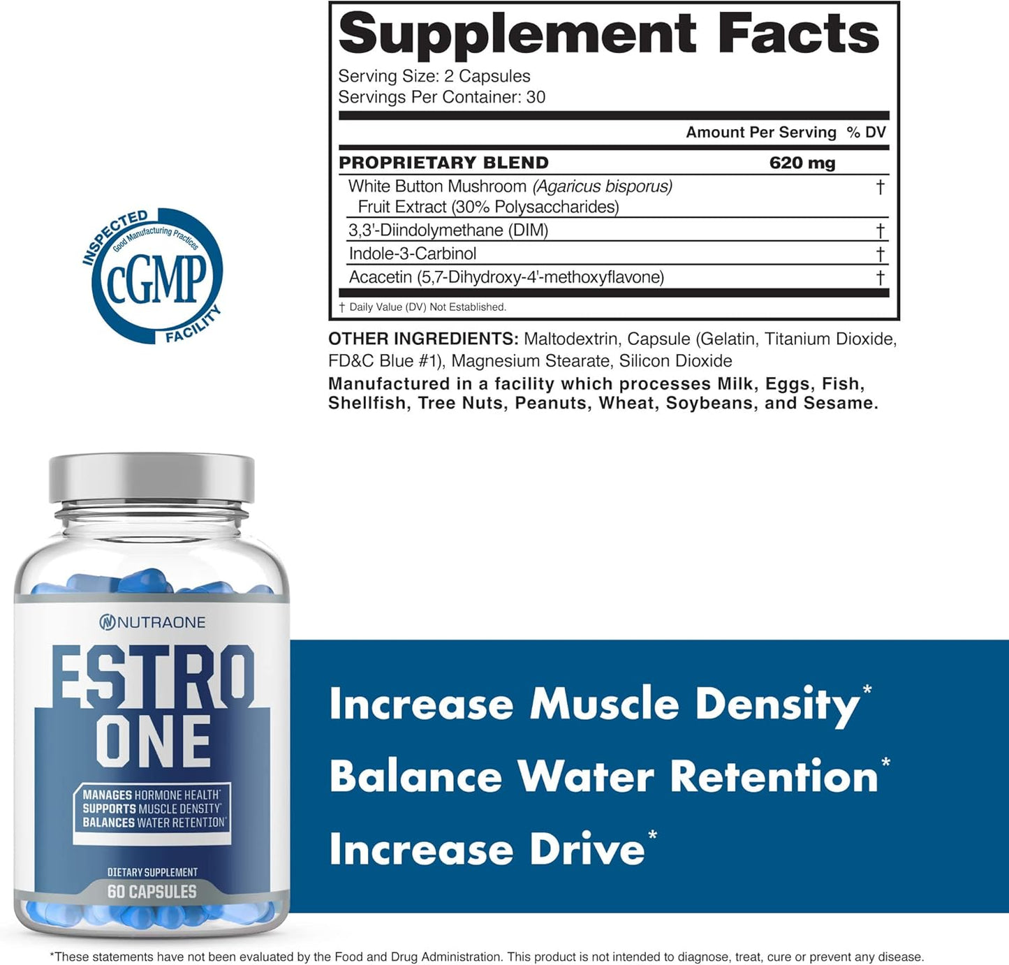 NutraOne EstroOne Hormone Support Capsules for Men - Natural Strength, Mood, and Drive Supplement