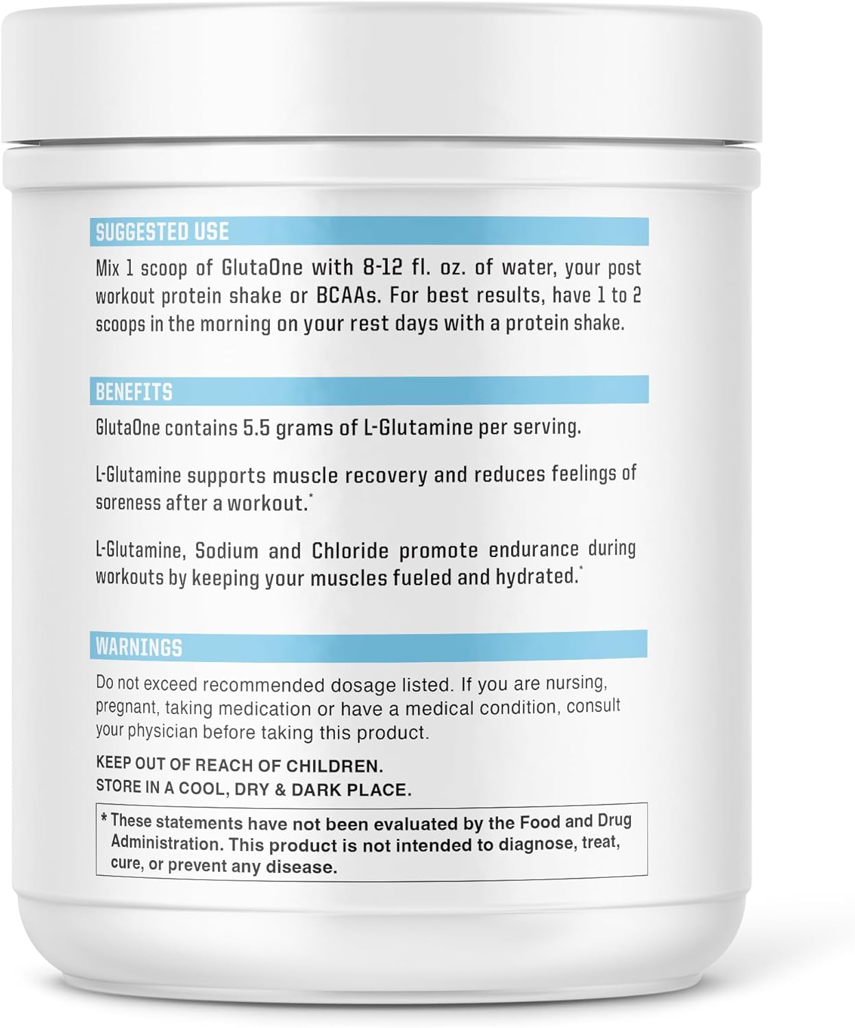 NutraOne GlutaOne L-Glutamine Powder - Ultimate Post-Workout Recovery (75 Servings)