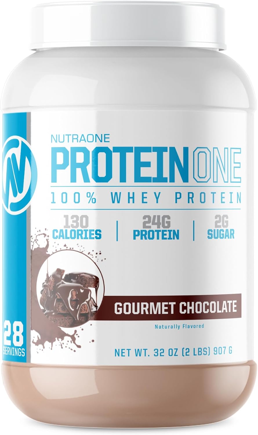 NutraOne ProteinOne Whey Protein Shake Powder for Men & Women - Promotes Recovery and Muscle Building (Gourmet Chocolate, 2 LB)