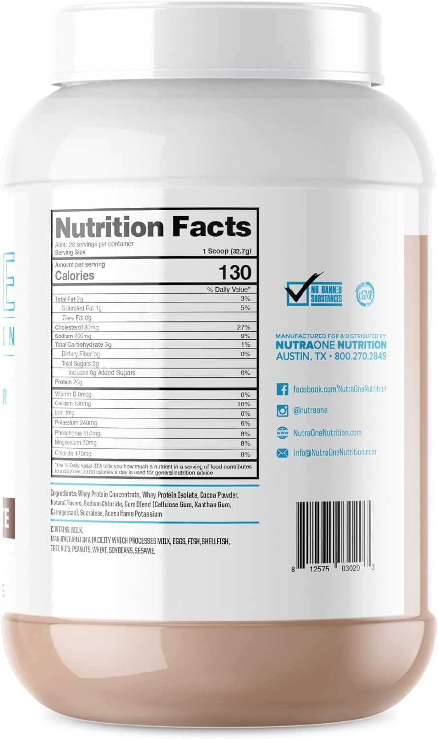 NutraOne ProteinOne Whey Protein Shake Powder for Men & Women - Promotes Recovery and Muscle Building (Gourmet Chocolate, 2 LB)