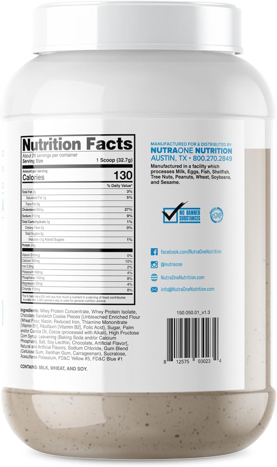 NutraOne ProteinOne Whey Protein Shake Powder for Muscle Recovery & Growth (Mint Chip Ice Cream, 2 LB)