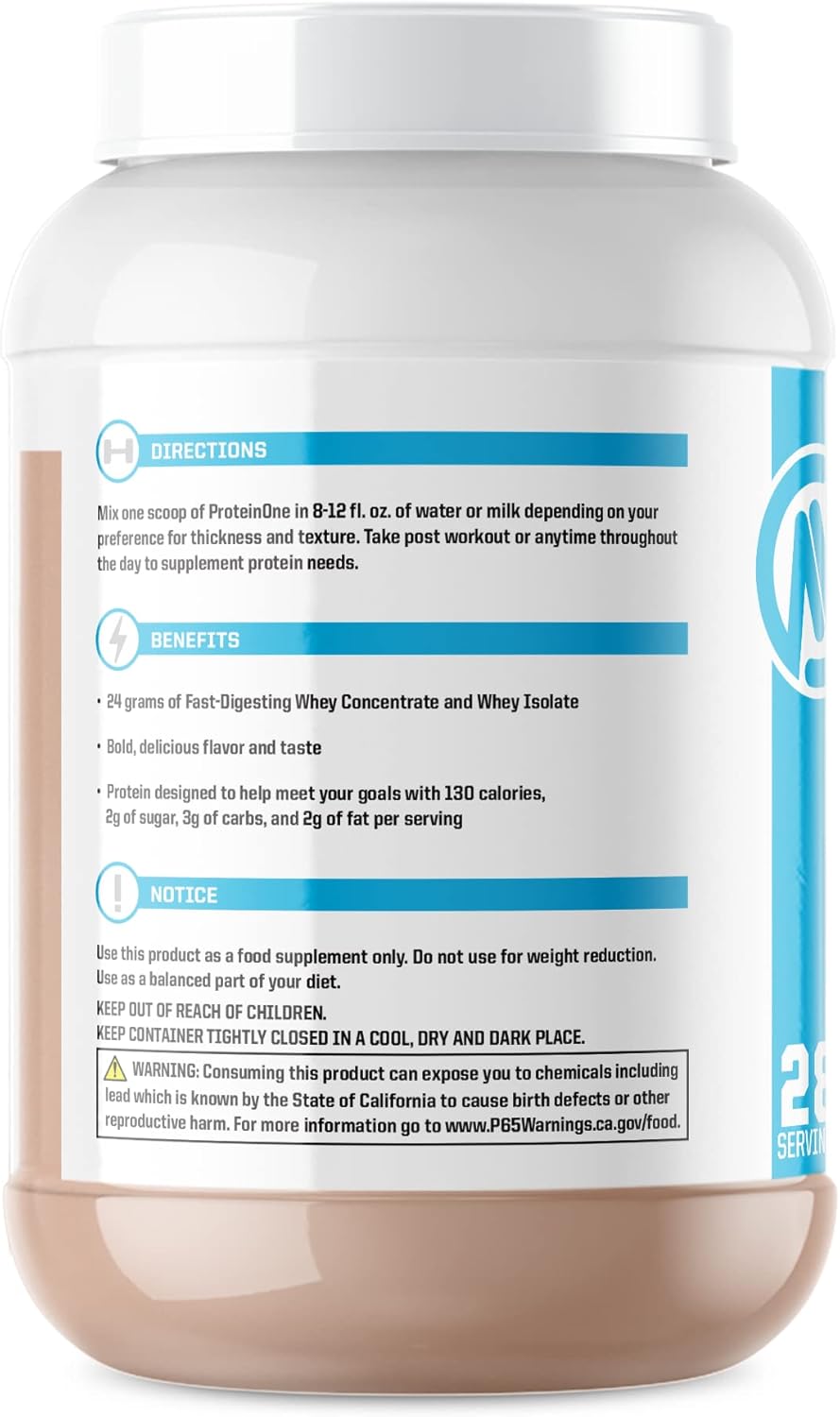NutraOne ProteinOne Whey Protein Shake Powder for Men & Women - Promotes Recovery and Muscle Building (Gourmet Chocolate, 2 LB)