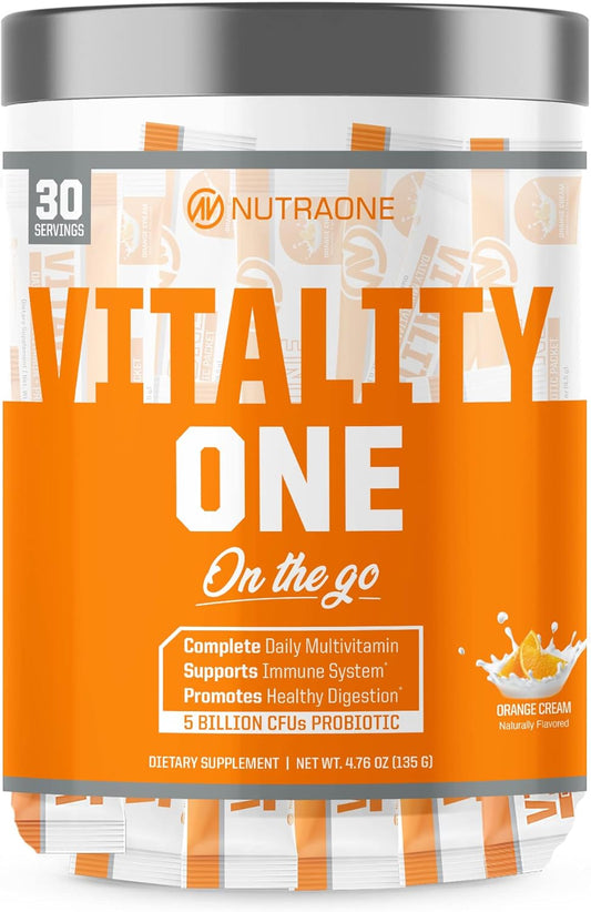 NutraOne VitalityOne On The Go Multivitamin with Probiotics and Enzymes - Orange Cream Flavor - 30 Servings
