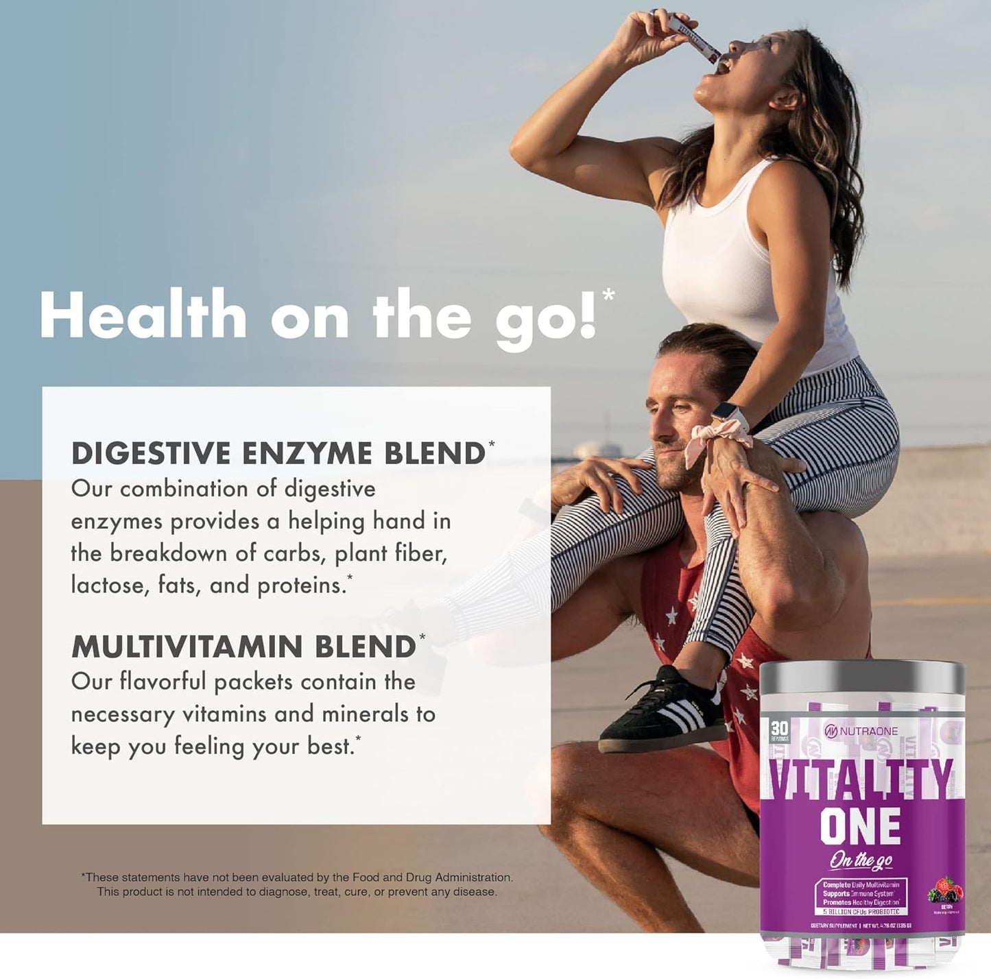 NutraOne VitalityOne On The Go Multivitamin with Probiotics and Enzymes - Orange Cream Flavor - 30 Servings