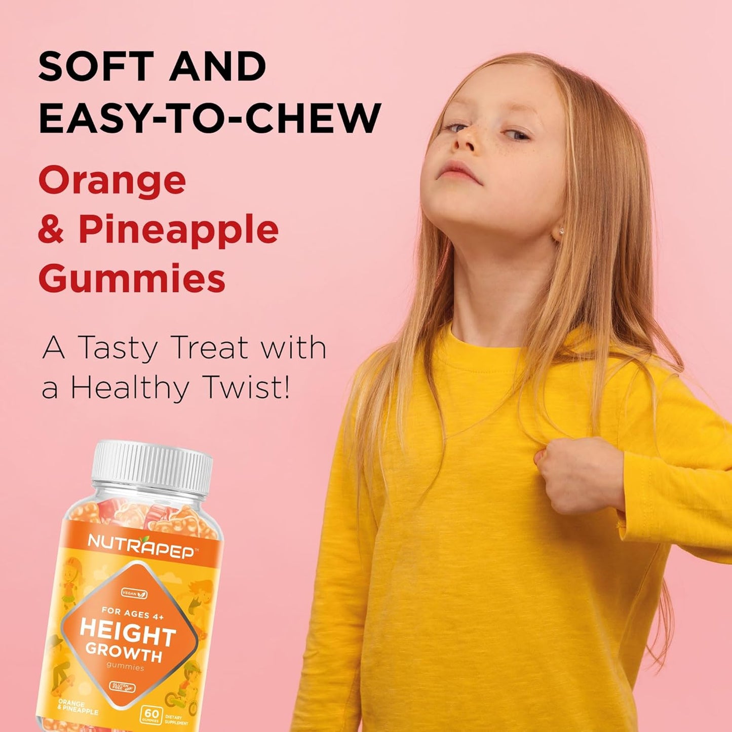 NutraPep Kids Height Growth Gummies - Natural Height Increaser with Calcium, Vitamin D3, Zinc, and Amino Acids for Boys and Girls
