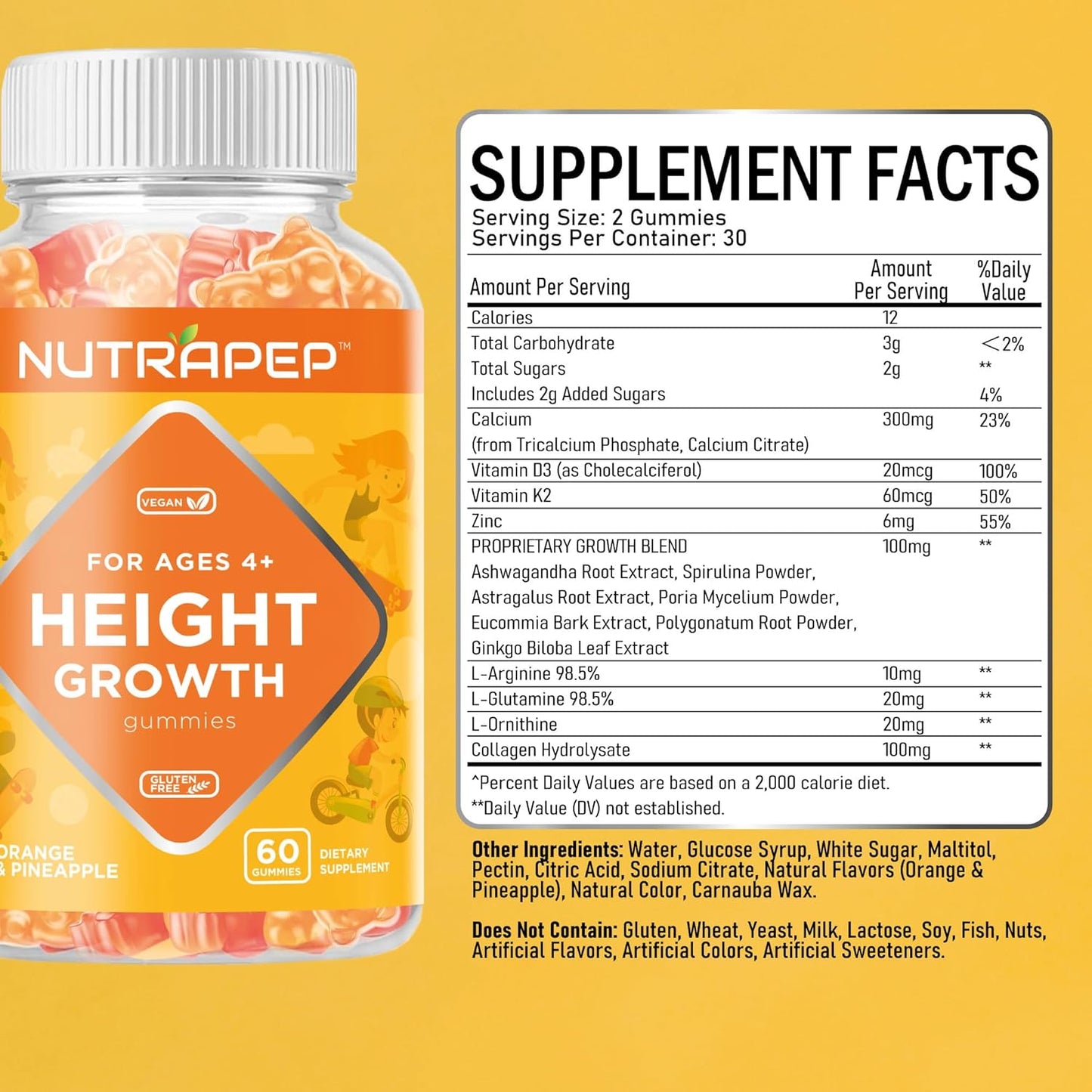 NutraPep Kids Height Growth Gummies - Natural Height Increaser with Calcium, Vitamin D3, Zinc, and Amino Acids for Boys and Girls