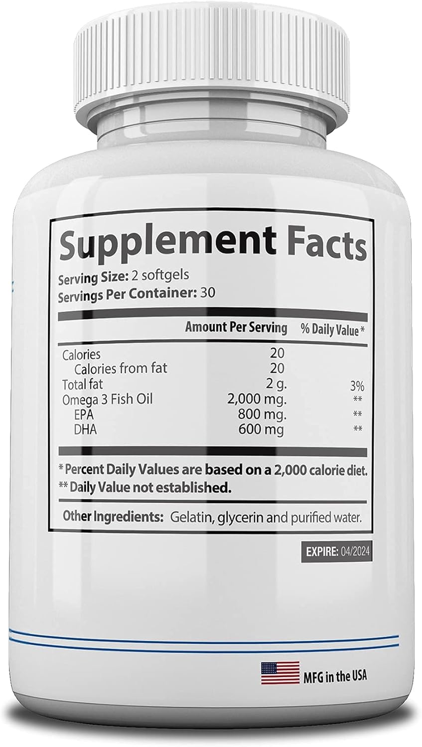 NutraPrice Omega-3 Fish Oil 2000mg Supplement for Heart, Eye, Bone, Joint Health - 60 Soft Gel Capsules, USA Made