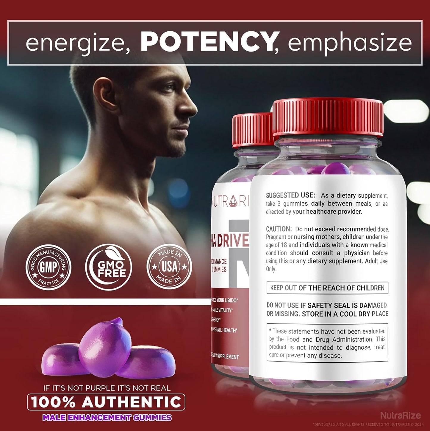 NutraRize Alpha Drive RX Gummies: Men's Daily Supplement for Peak Performance & Well-Being - Official Reviews (60 Gummies)