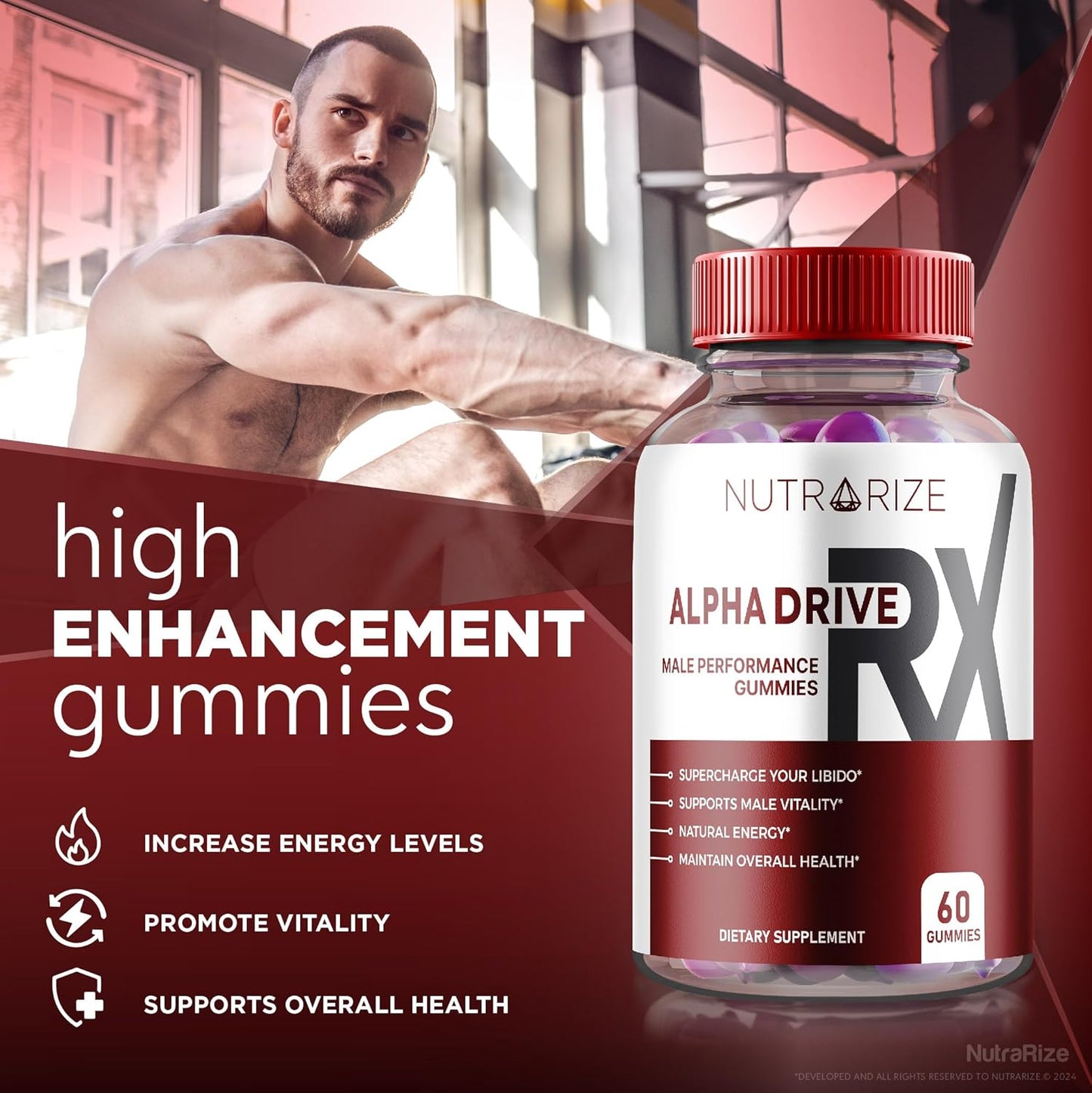NutraRize Alpha Drive RX Gummies: Men's Daily Supplement for Peak Performance & Well-Being - Official Reviews (60 Gummies)