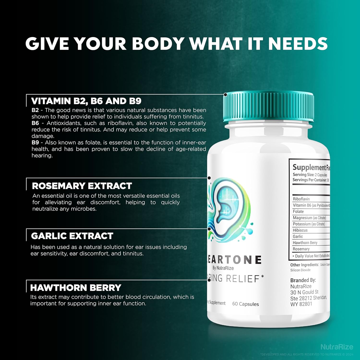 NutraRize ClearTone Tinnitus Supplement Pack - 180 Capsules for Hearing and Ear Health