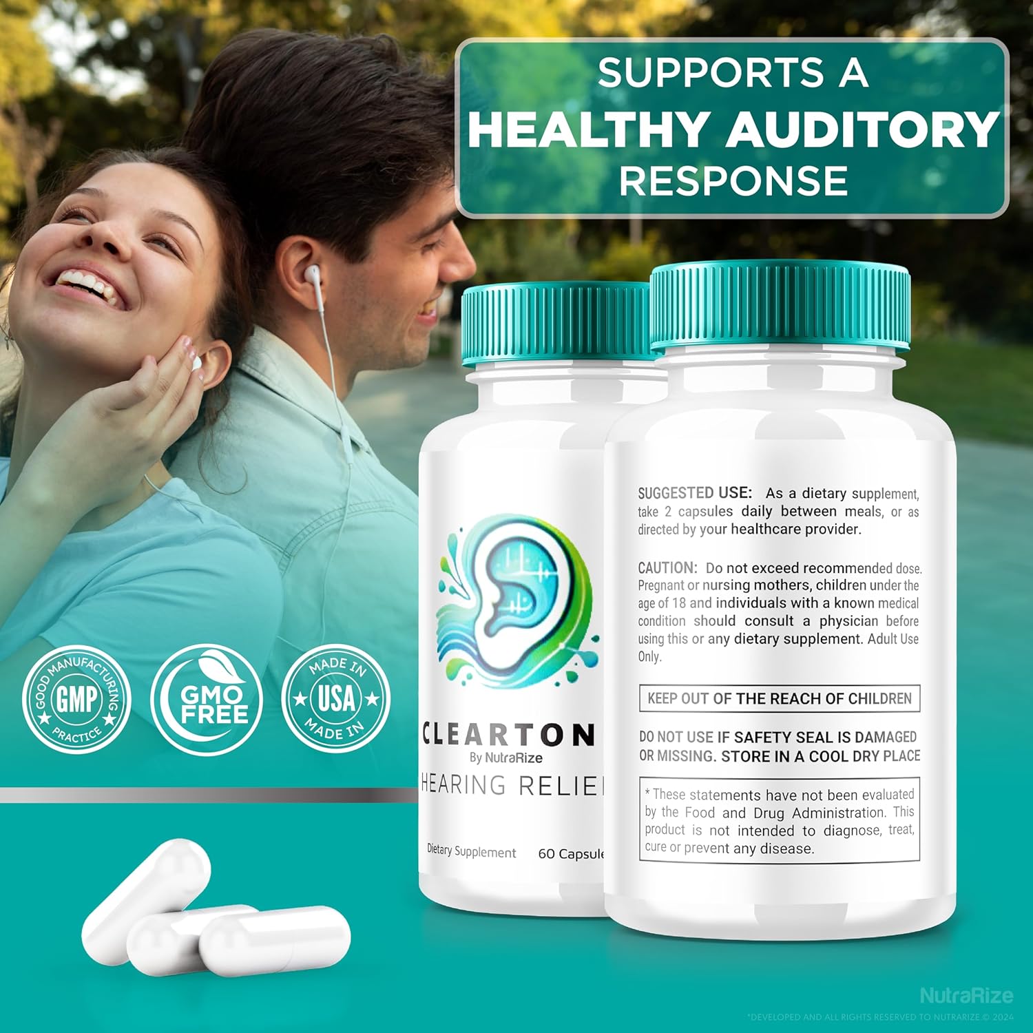 NutraRize ClearTone Tinnitus Supplement Pack - 180 Capsules for Hearing and Ear Health