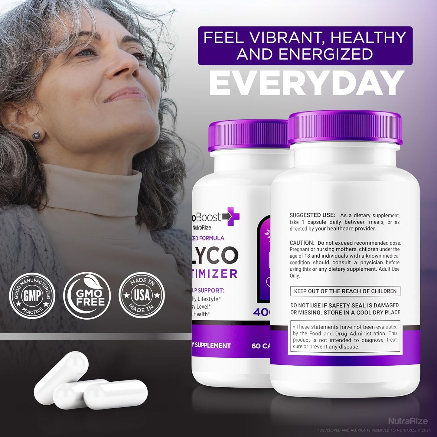 NutraRize GlycoBoost - Natural Blood Support Formula for Healthy Levels - 60 Capsules